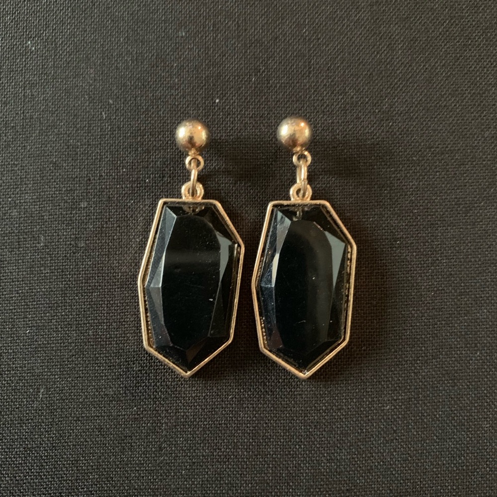 Gold and black stone earrings